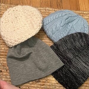 Assorted beanies total of 4!   - Cream, Light Blue, Gray, Black Mix